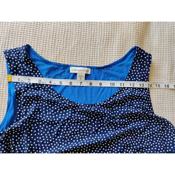 1X Coldwater Creek Blue And White Polkadot Layered Ruffles Sleeveless Blouse. 18 - Picture 12 of 16